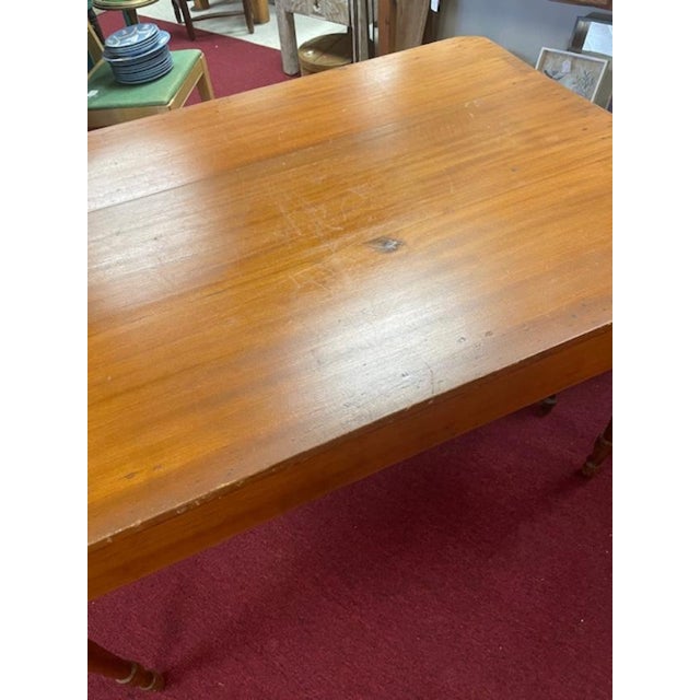 Auburn 1960s Vintage Rustic Pine Farmhouse Kitchen Dining or Work Table W/ Full Length Single Drawer For Sale - Image 8 of 12