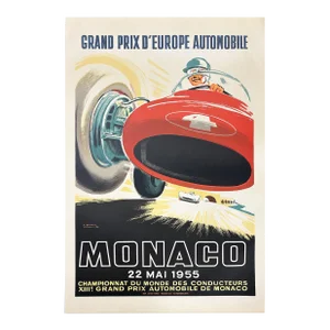 "Monaco Grad Prix 1955" Auto Racing Lithograph Poster