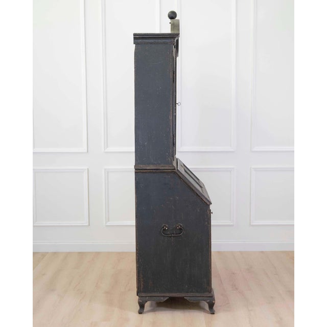Scandinavian 18th Century Black-Painted Carved Bureau For Sale - Image 10 of 10