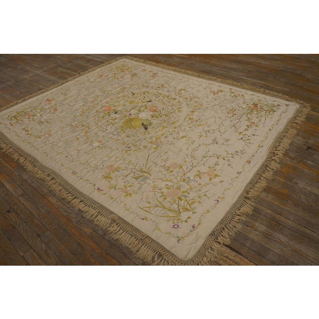 Elegant Ivory Ground With Stylized Floral Design Antique Chinese Silk Embroidery For Sale In New York - Image 6 of 11