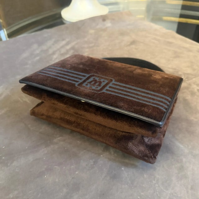 1980s Modern Brown Velvet and Leather Italian Hand-Bag by Morando For Sale - Image 12 of 17