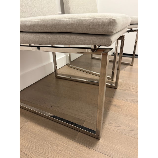 Metal Pair of Modern Nuevo Savine Light Grey Tweed Dining Chairs With Polished Stainless Cantilever Bases For Sale - Image 7 of 9