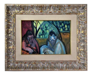 Victor Thall, "Couple Holding a Baby" Colorful expressionist painting, Circa 1940