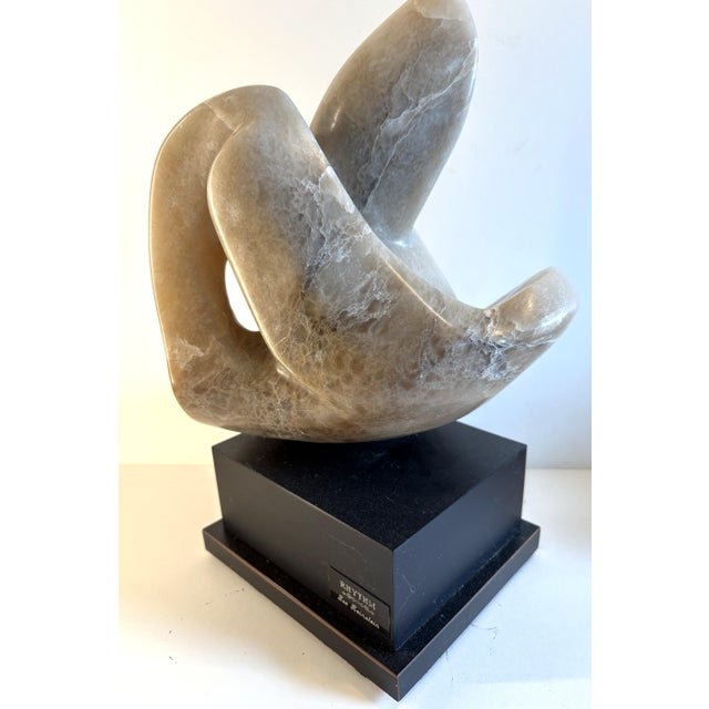 Contemporary Modern Abstract Stone Sculpture on Rotating Pedestal For Sale - Image 3 of 7
