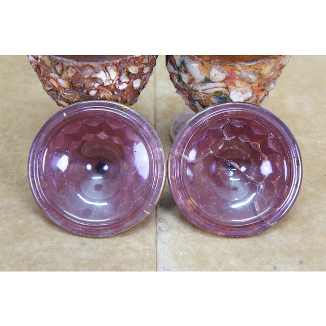 Vintage Amethyst Glass Bronzed Shell Stone Urns Folk Art Mosaic Lidded Chalices For Sale - Image 10 of 13