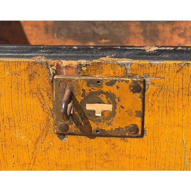 Wood 19th Century Canted Top Trunk in Mustard Paint For Sale - Image 7 of 11