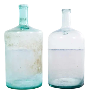 Vintage French Aqua and Clear Glass Demijohns, Set of 2