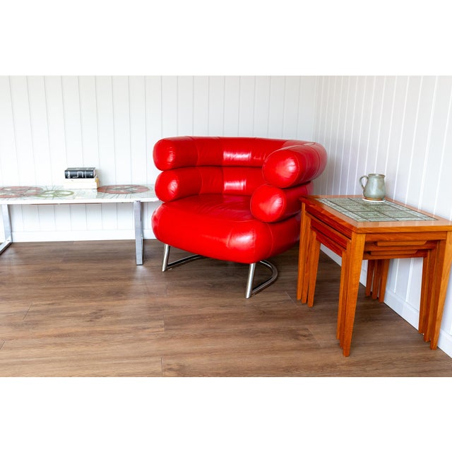Vintage Red Leather Lounge Chair by Eileen Gray, 1980s For Sale - Image 16 of 18
