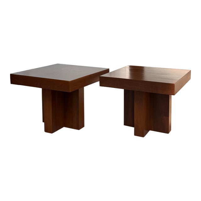 1960s Walnut Cruciform Side Tables Attributed to Milo Baughman, Pair For Sale