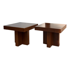 1960s Walnut Cruciform Side Tables Attributed to Milo Baughman, Pair