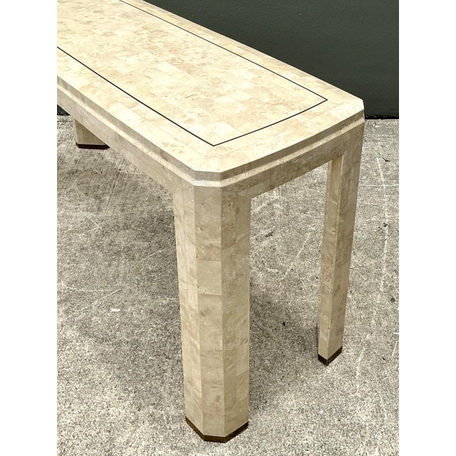 Vintage Tessellated Stone Console Table With Brass Inlay For Sale - Image 11 of 17