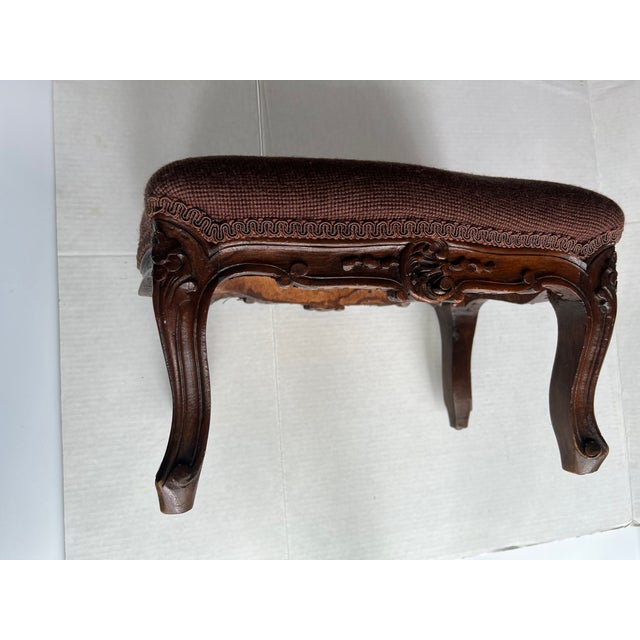 Wood Vintage Needlepoint Footstool With Flowers For Sale - Image 7 of 10