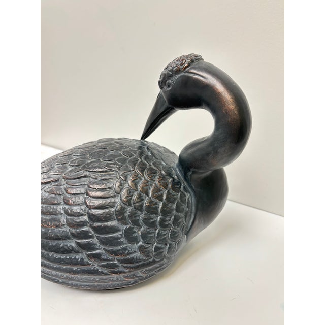 Vintage 1960s Black Ceramic Crane Bird Sculpture - Attributed to Enzo Alberton For Sale In Raleigh - Image 6 of 12