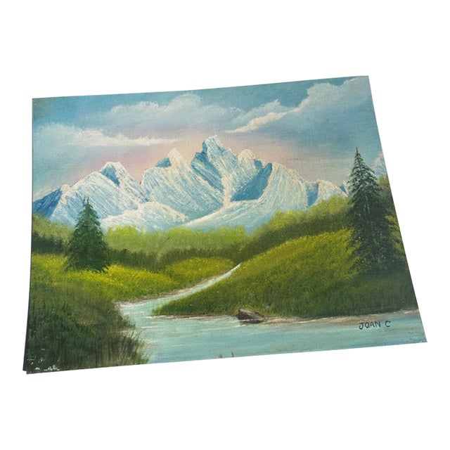 1990s Mountains and Creek Landscape Painting on Canvas, Signed by Artist For Sale