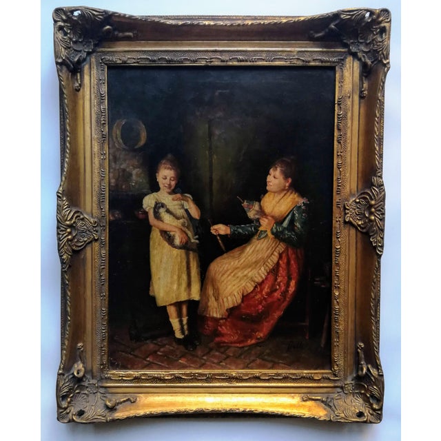 Balle, Bourgeois Scene with a Cat, Oil Painting For Sale - Image 10 of 10