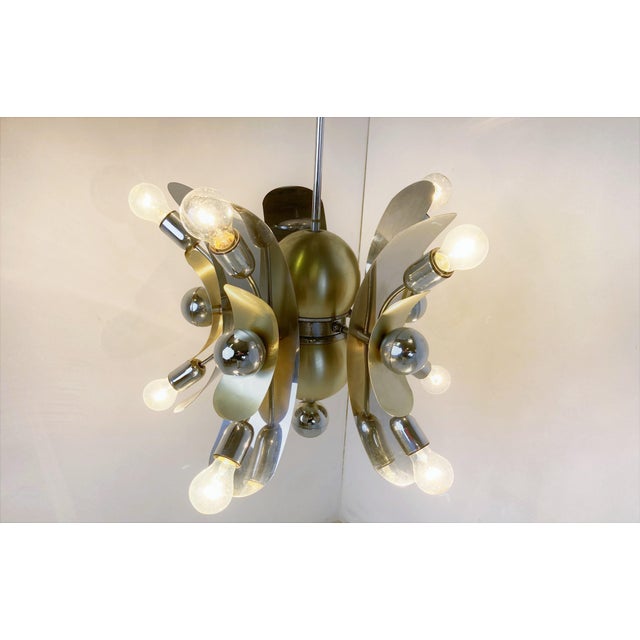 Vintage Italian Chrome & Brass Chandelier, 1970s For Sale - Image 6 of 13