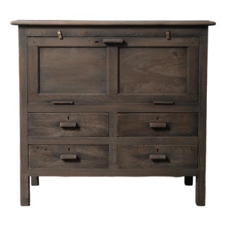 Late 20th Century Wooden Rustic Farmhouse Dresser With Hinged Storage For Sale