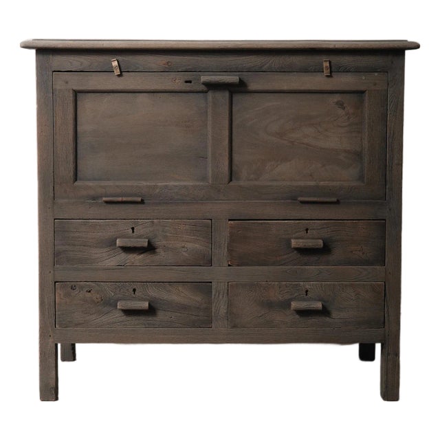 Late 20th Century Wooden Rustic Farmhouse Dresser With Hinged Storage For Sale