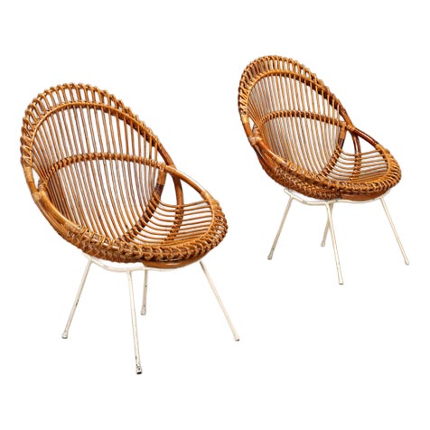 Vintage Wicker and Bamboo Armchairs, 1960s, Set of 2 For Sale