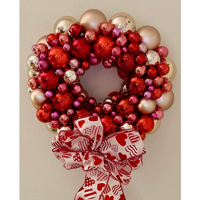 Valentine’s Day Vintage Glass Ornament Wreath For Sale - Image 4 of 12