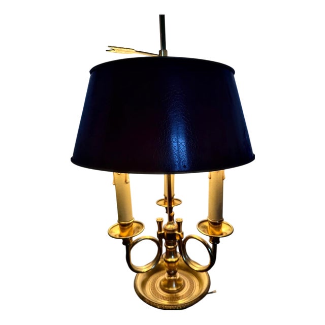 Bronze Bouillotte Lamp with Red Lampshade For Sale