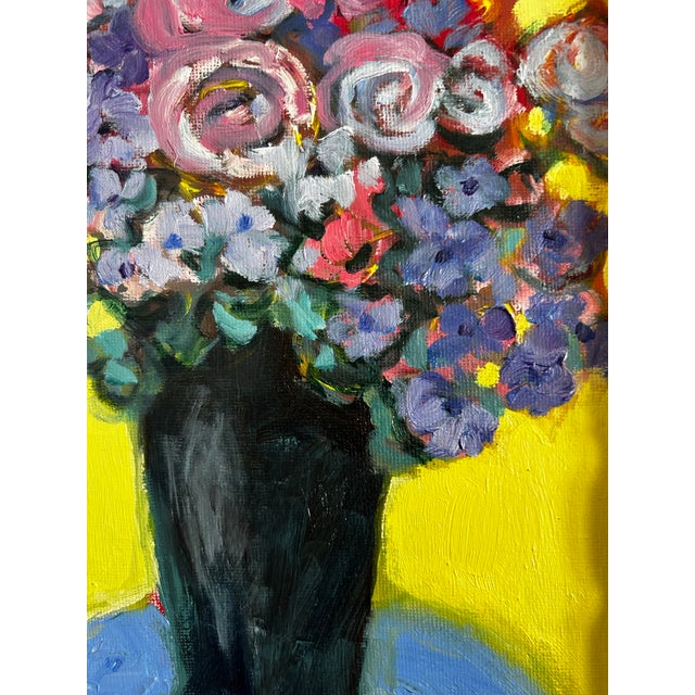 Original 9 x 12 oil painting on canvas board signed on reverse Overall size with carved wood vintage frame is 14.5 x 17.5