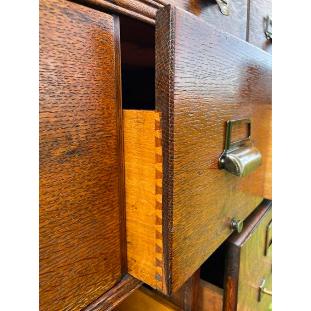 Rare 10 Drawer Antique Yawman and Erbe Mfg. Co. Oak Filing Cabinet With Brass Fittings C. 1900-1910 For Sale - Image 14 of 18