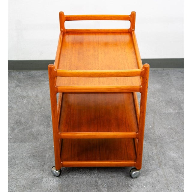 Mid-Century Modern 1960s Serving Bar Cart Trolley Johannes Andersen Teak Silkeborg For Sale - Image 3 of 12
