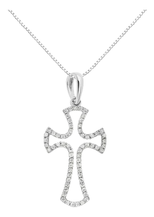.925 Sterling Silver 1/3 Cttw Diamond Framed Open Cross 18" Pendant Necklace (J-K Color, I2-I3 Clarity)