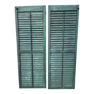 Antique American Green Farmhouse Shutter 19th C Architectural Salvage- Pair For Sale