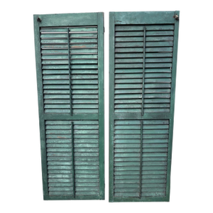 Antique American Green Farmhouse Shutter 19th C Architectural Salvage- Pair