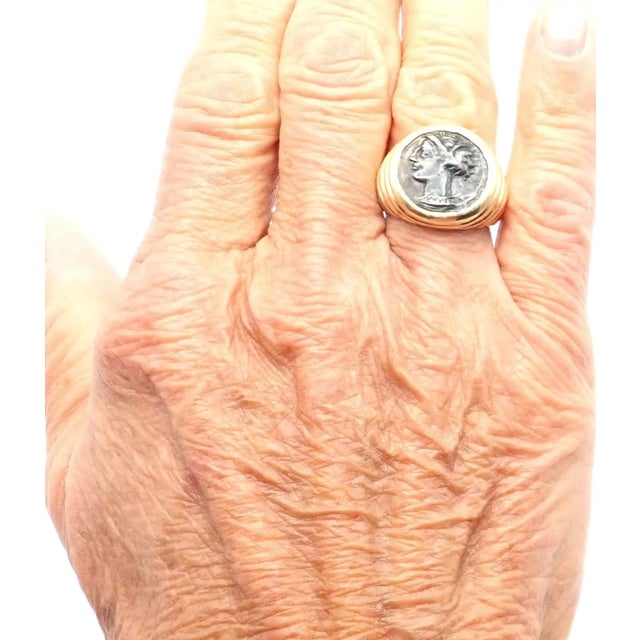 Bulgari Gold Monete Antique Coin Signet Ring, Size 6.5 For Sale - Image 9 of 10