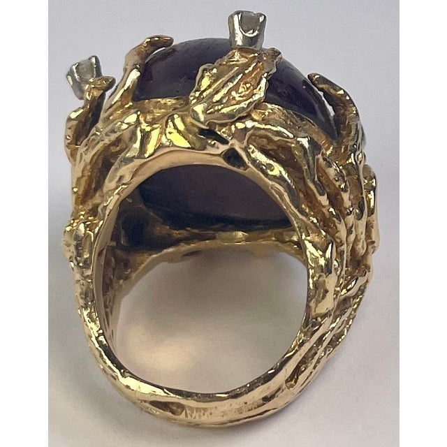 Mid-Century Modern Mid-Century Brutalist-Style Purple Sapphire, 18k Yellow Gold and Diamond Ring, Size 7 - For Sale - Image 3 of 6