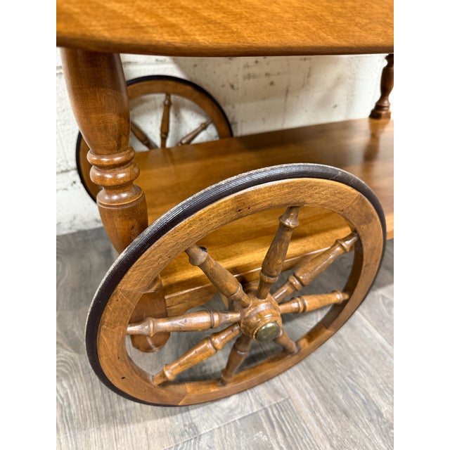Brown Vintage Ethan Allen Baumritter Solid Maple Drop Leaf Tea Cart For Sale - Image 8 of 16