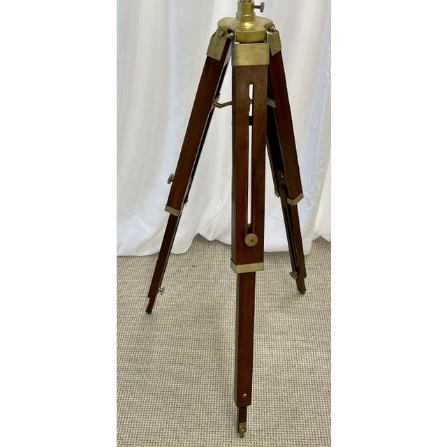 Pair of Industrial Style Search Lights, Mahogany Tri-Pod Base For Sale - Image 10 of 13