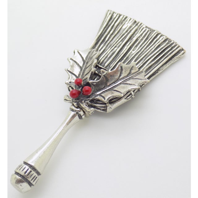 Vintage Italian Genuine Silver Christmas Lucky Broom Good Luck Holiday Miniature With Holly, Enameled Figurine Made in Tuscany For Sale - Image 6 of 12