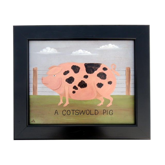 Matt Rix, Naive Style Prize Gloucester Spot Cotswold Pig, Oil on Board, Framed For Sale - Image 12 of 12