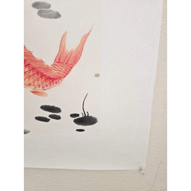“Fu Gui You Yu富贵有余）” Peonies & Koi Original Chinese Ink & Color on Xuan Paper (Unframed, Signed) For Sale In Greensboro - Image 6 of 18