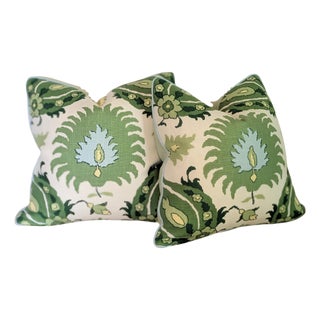 Brunschwig & Fils Kashmiri Green Ikat Pillow Covers- Set of 2 For Sale