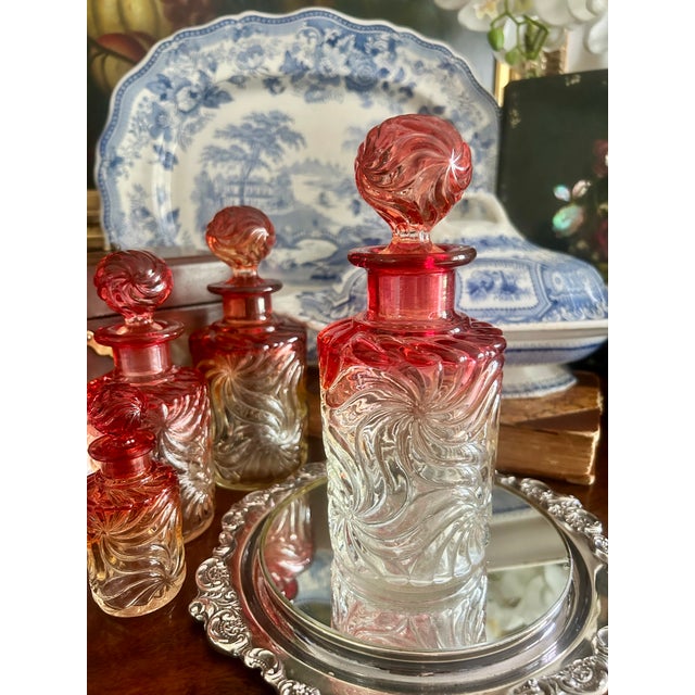Baccarat Antique Baccarat Rose Tienté Pinwheel Perfume Bottles – Set of Four For Sale - Image 4 of 10