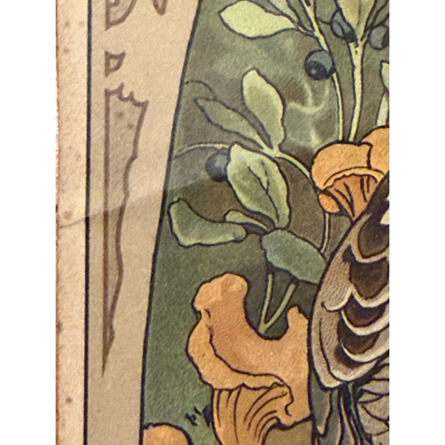 Art Nouveau Antique 1890s Jugendstil Grouse Lithograph Art Nouveau Bird Pair Mission Frame Reproduction For Sale - Image 3 of 7