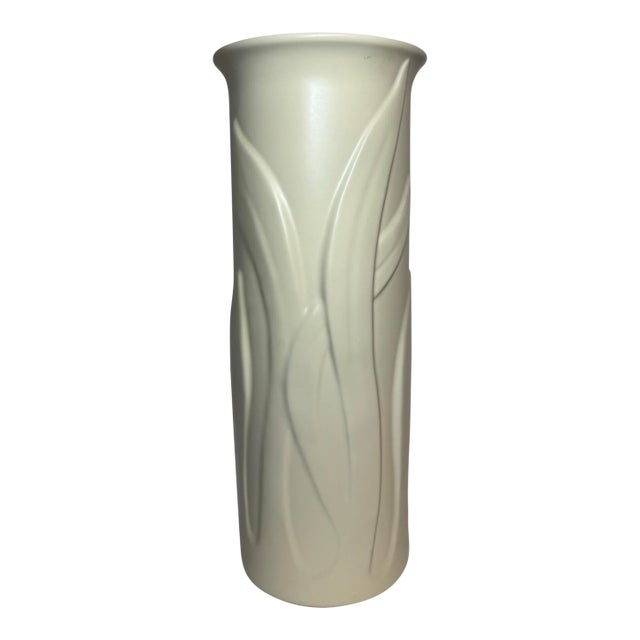 Haeger 20” Tall Column Vase Relief Foliage Leaves For Sale