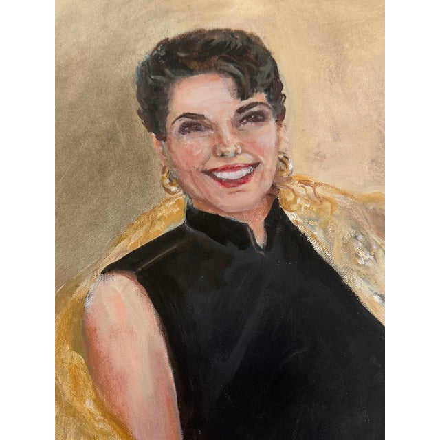 Textile Glamorous Portrait of Elegant Woman - Original Painting on Canvas For Sale - Image 7 of 16