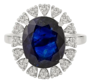 Royal Blue Sapphire Lady Diana Ring Wtih Diamonds in 18k White Gold Size 7