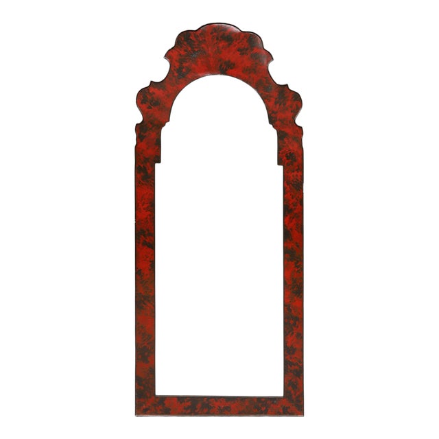 Mid 20th Century Red Faux Turtle Shell Bordered Tole Mirror For Sale