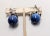 1950s Vintage Signed Napier Cumquat Rhodium Plated Blue Moonglow Resin Drop Clip Earrings-2 Pieces For Sale - Image 5 of 9