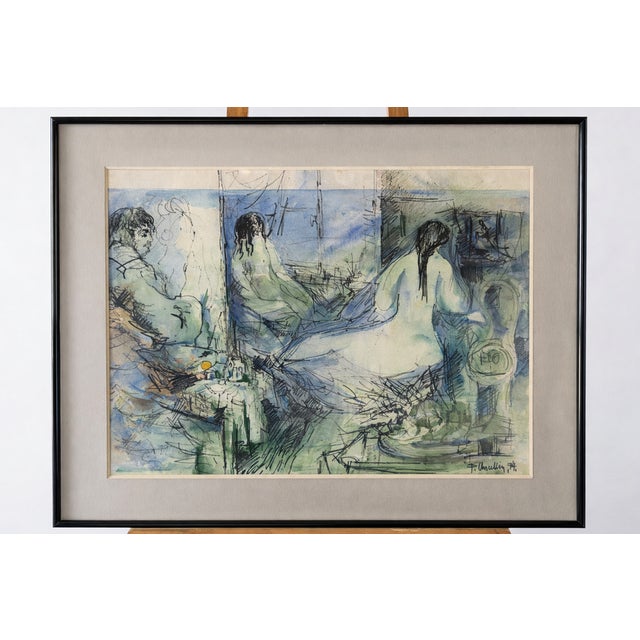 Ancellin, Nude in the Workshop, 1974, Watercolor For Sale - Image 11 of 11
