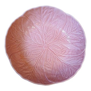 Vintage Bordallo Pinheiro Majolica Pink Cabbage Leaf 11" Serving Bowl For Sale