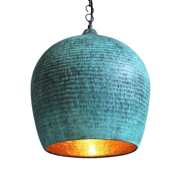 Verdigris Copper Gentong Asian Modern Pendant Light For Sale - Image 4 of 6