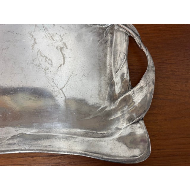 1900 - 1909 Antique German Jugendstil Pewter Tray With Sculptural Floral Handles, C. 1900 For Sale - Image 5 of 9
